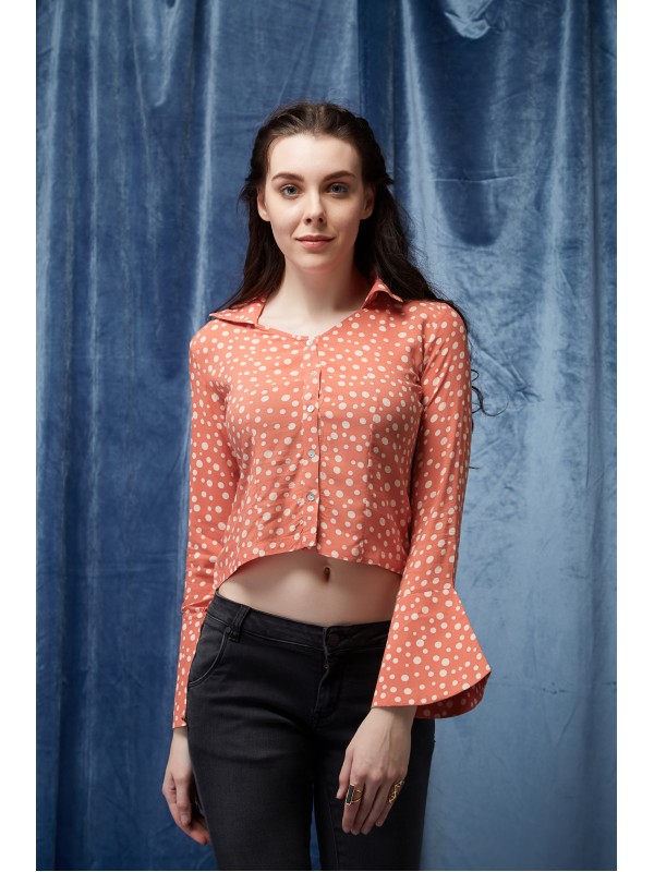 Japonica Polkadots Bell Sleeve Crop Shirt